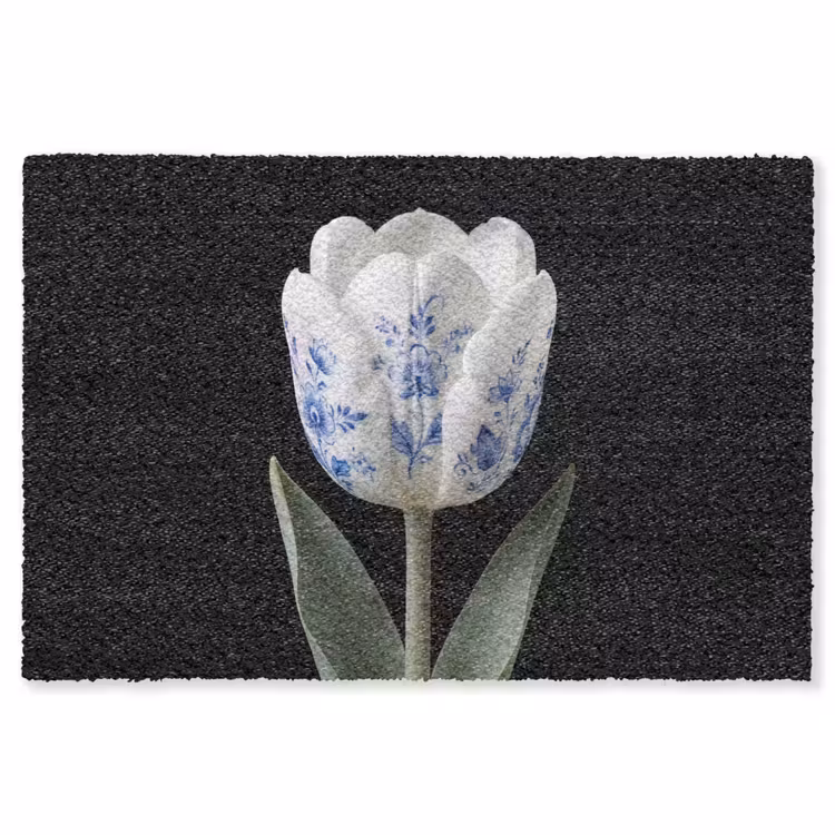 Tulp - Patroon - Blauw Vloerkleed Rechthoek klein -3d