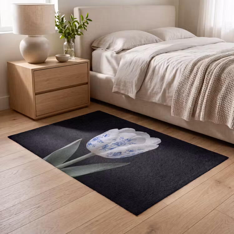 Tulp - Patroon - Blauw Vloerkleed Rechthoek klein -atmosphere_sfeer3_global