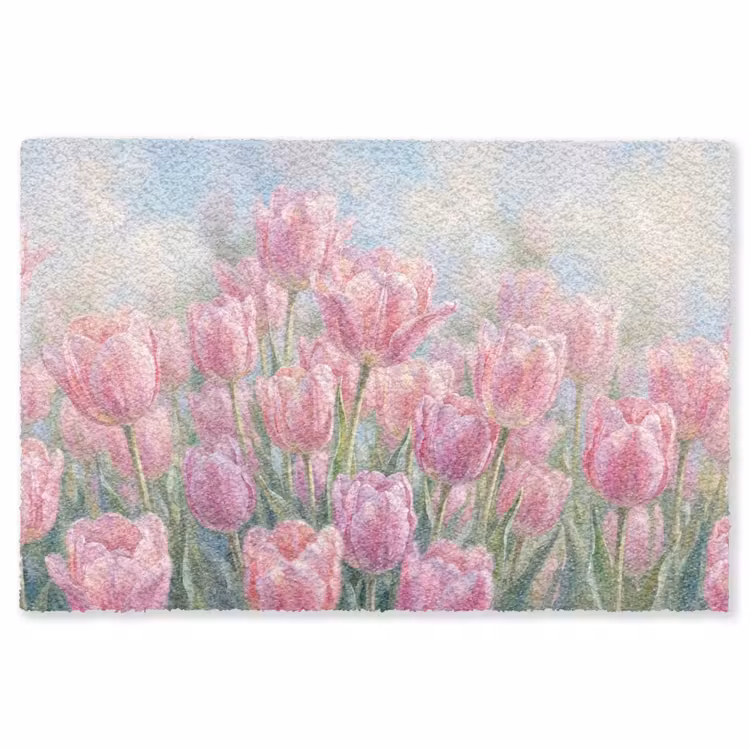 Tulpen - Veld - Lente - Roze Vloerkleed Rechthoek klein -3d