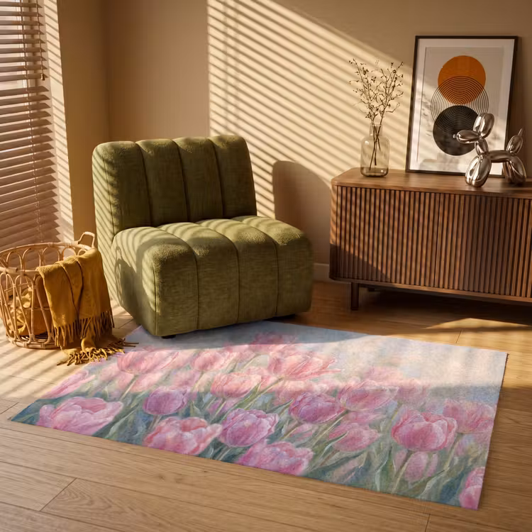 Tulpen - Veld - Lente - Roze Vloerkleed Rechthoek klein -atmosphere_sfeer1_global