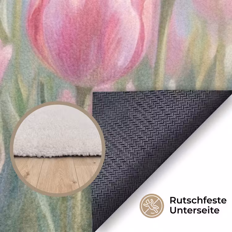 Tulpen - Veld - Lente - Roze Vloerkleed Rechthoek klein -uniquesellingpoint_antislip_DE_DE