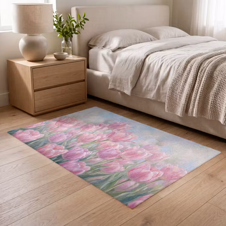 Tulpen - Veld - Lente - Roze Vloerkleed Rechthoek klein -atmosphere_sfeer3_global