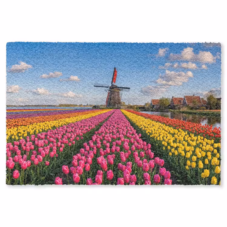 Tulpen - Holland - Molen - Kleurrijk Vloerkleed Rechthoek klein -3d