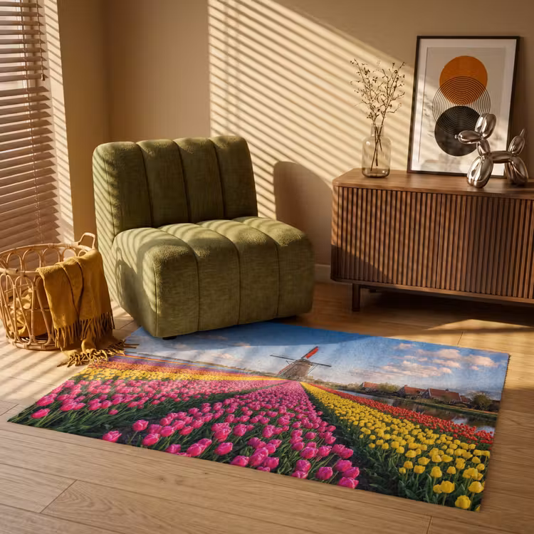 Tulpen - Holland - Molen - Kleurrijk Vloerkleed Rechthoek klein -atmosphere_sfeer1_global