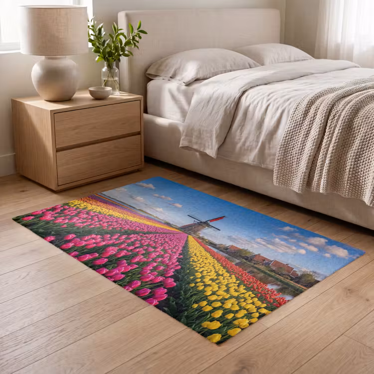 Tulpen - Holland - Molen - Kleurrijk Vloerkleed Rechthoek klein -atmosphere_sfeer3_global