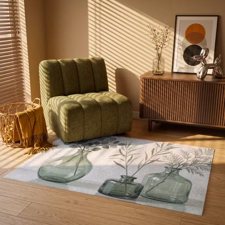 Vazen - Bladeren - Groen Vloerkleed Rechthoek klein -atmosphere_sfeer1_global
