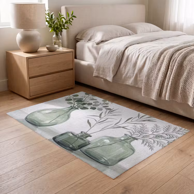 Vazen - Bladeren - Groen Vloerkleed Rechthoek klein -atmosphere_sfeer3_global