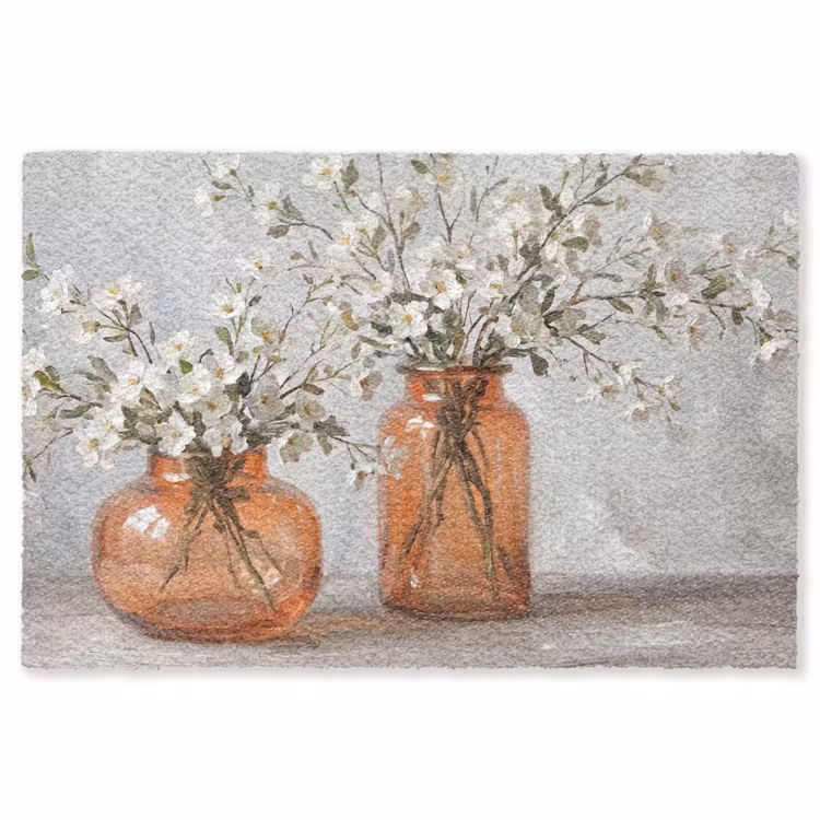 Vazen - Bloemen - Oranje Vloerkleed Rechthoek klein -3d