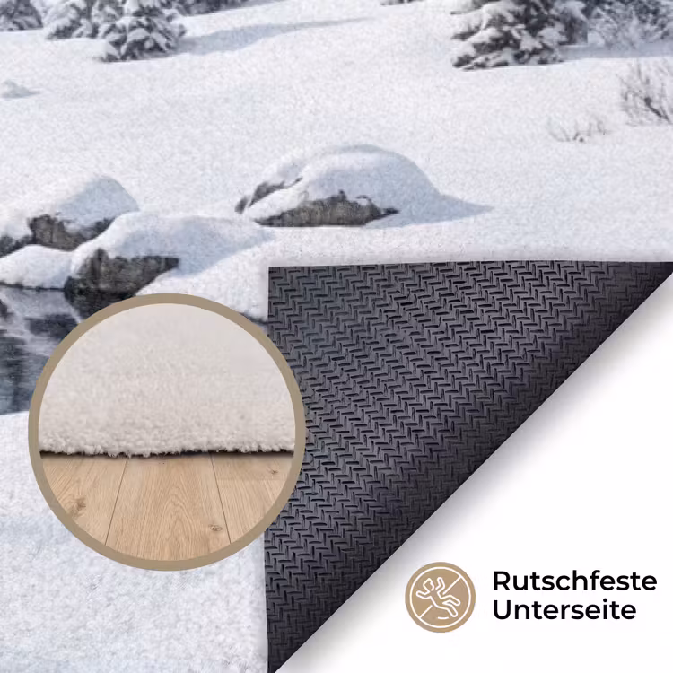 Sneeuwlandschap - Bergen - Rivier - Winter Vloerkleed Rechthoek klein -uniquesellingpoint_antislip_DE_DE