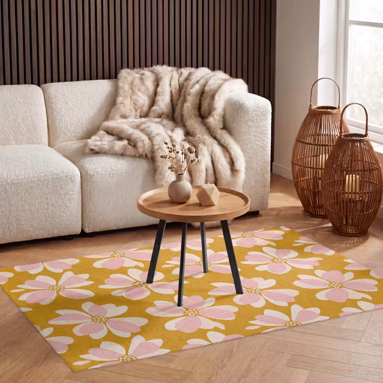 Vintage - Bloemen - Okergeel Vloerkleed Rechthoek klein 1091 -atmosphere_sfeer2_global
