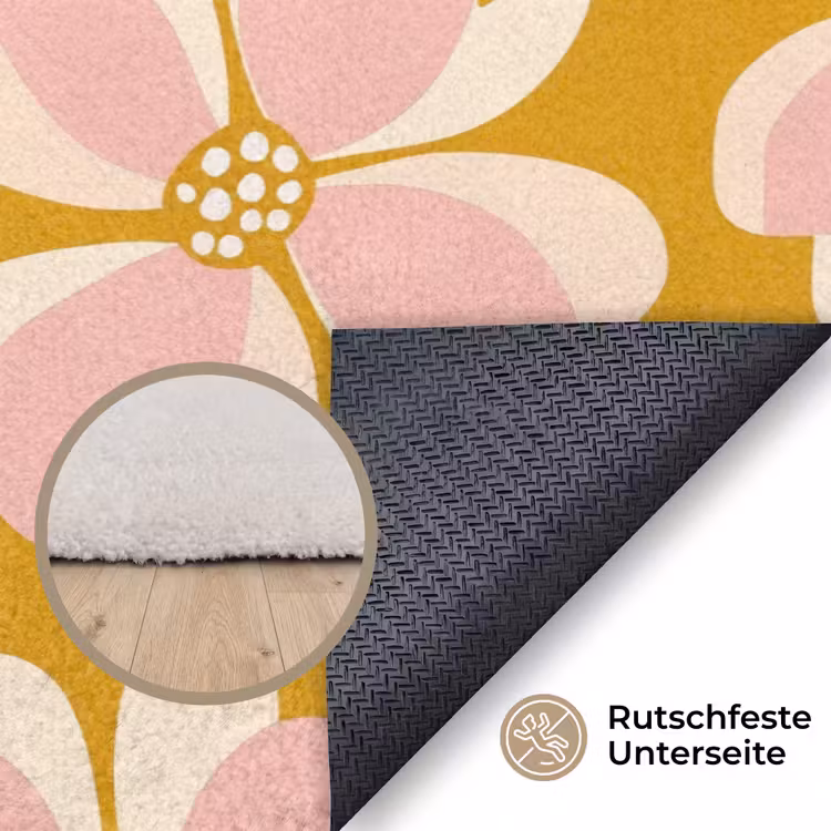 Vintage - Bloemen - Okergeel Vloerkleed Rechthoek klein 1091 -uniquesellingpoint_antislip_DE_DE