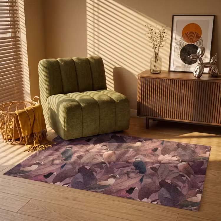 Vogels - Bladeren - Roze Vloerkleed Rechthoek klein 1091 -atmosphere_sfeer1_global