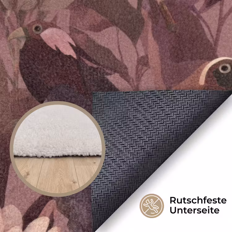 Vogels - Bladeren - Roze Vloerkleed Rechthoek klein 1091 -uniquesellingpoint_antislip_DE_DE