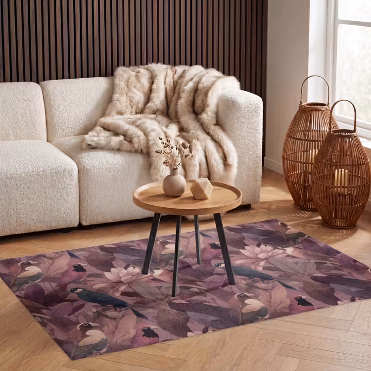 Vogels - Bladeren - Roze Vloerkleed Rechthoek klein 1091 -atmosphere_sfeer2_global