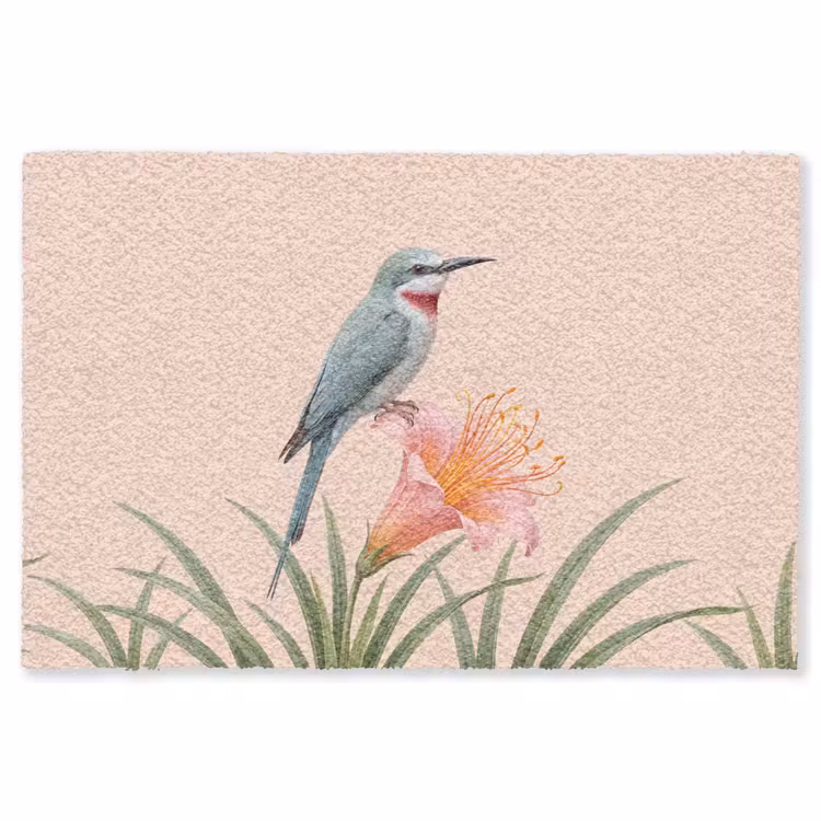 Vogel - Bloem - Natuur - Roze Vloerkleed Rechthoek klein -3d