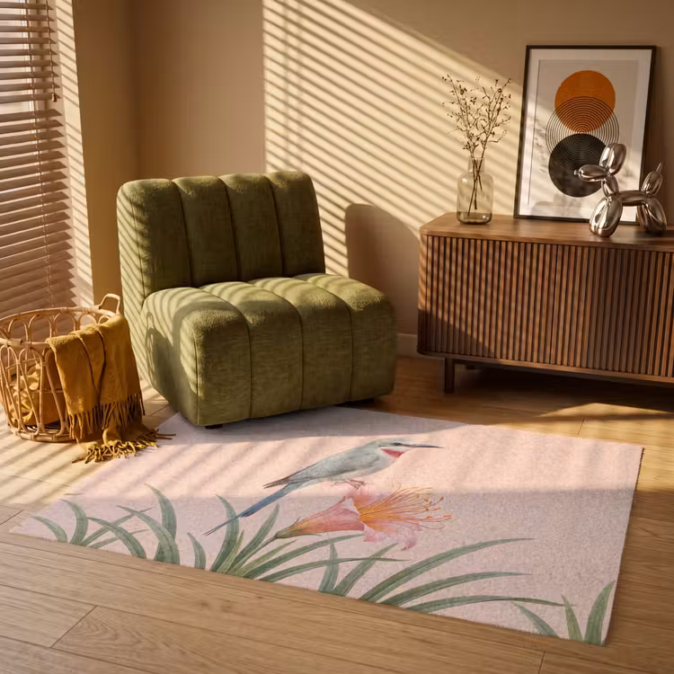 Vogel - Bloem - Natuur - Roze Vloerkleed Rechthoek klein -atmosphere_sfeer1_global