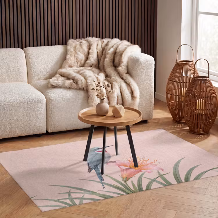 Vogel - Bloem - Natuur - Roze Vloerkleed Rechthoek klein -atmosphere_sfeer2_global