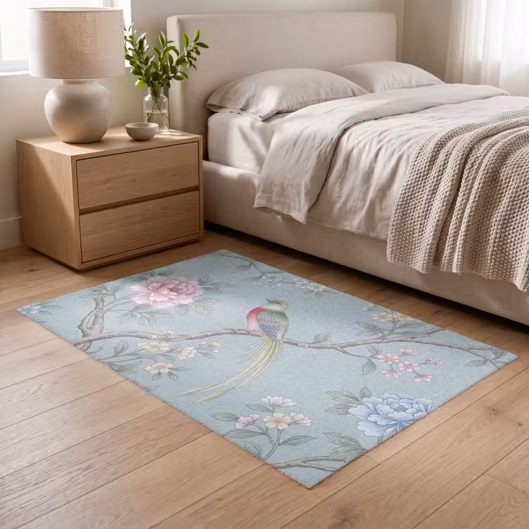 Vogel - Bloemen - Kleurrijk Vloerkleed Rechthoek klein -atmosphere_sfeer3_global