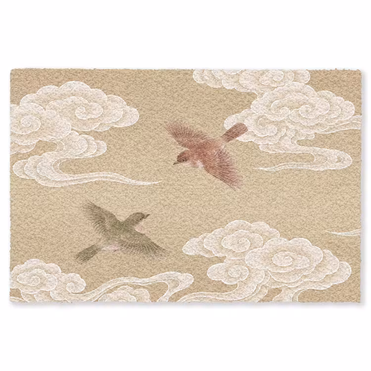 Vogels - Vliegen - Beige Vloerkleed Rechthoek klein -3d