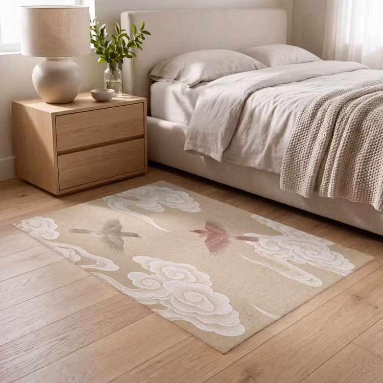Vogels - Vliegen - Beige Vloerkleed Rechthoek klein -atmosphere_sfeer3_global
