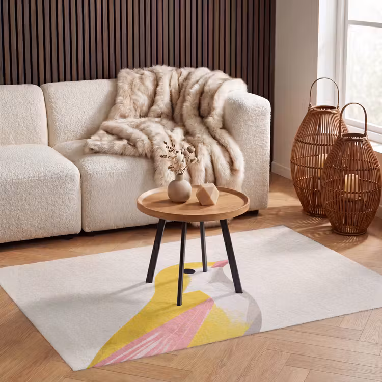 Vogel - Minimalistisch - Geel Vloerkleed Rechthoek klein -atmosphere_sfeer2_global