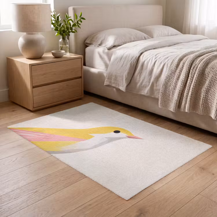 Vogel - Minimalistisch - Geel Vloerkleed Rechthoek klein -atmosphere_sfeer3_global