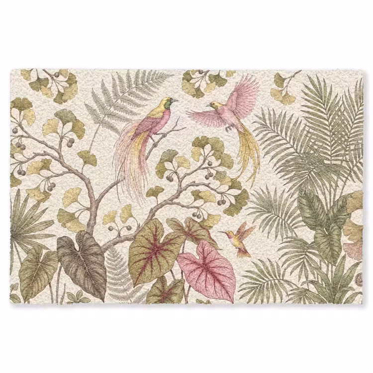 Vogels - Tropisch - Botanisch - Roze Vloerkleed Rechthoek klein -3d