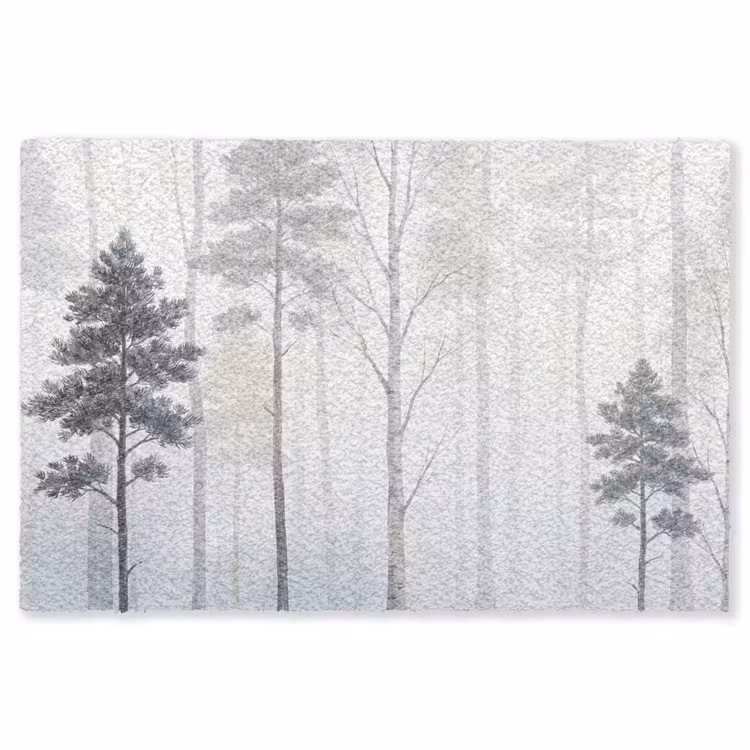 Bos - Bomen - Mist - Natuur - Illustratie - Grijs Vloerkleed Rechthoek klein -3d