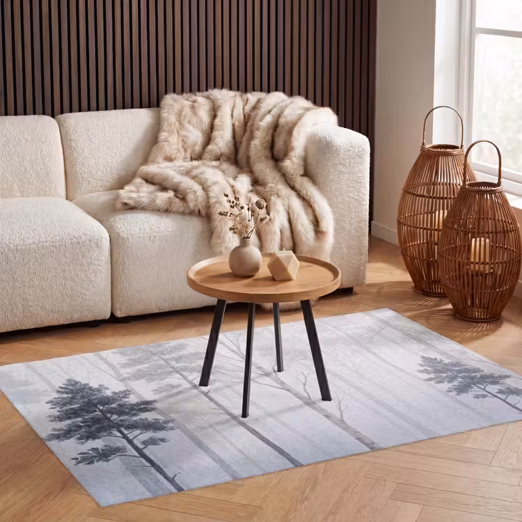 Bos - Bomen - Mist - Natuur - Illustratie - Grijs Vloerkleed Rechthoek klein -atmosphere_sfeer2_global
