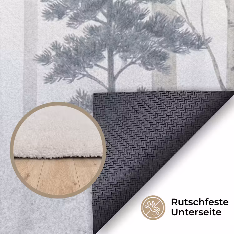 Bos - Bomen - Mist - Natuur - Illustratie - Grijs Vloerkleed Rechthoek klein -uniquesellingpoint_antislip_DE_DE