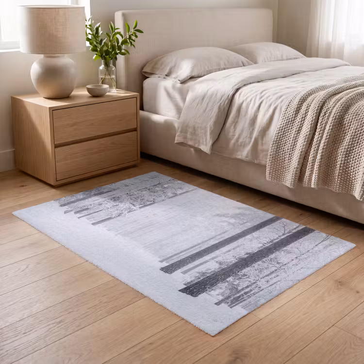 Bos - Sneeuw - Pad - Winter - Stilte Vloerkleed Rechthoek klein -atmosphere_sfeer3_global
