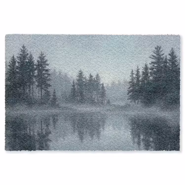 Bos - Meer - Mist - Natuur - Grijs Vloerkleed Rechthoek klein -3d