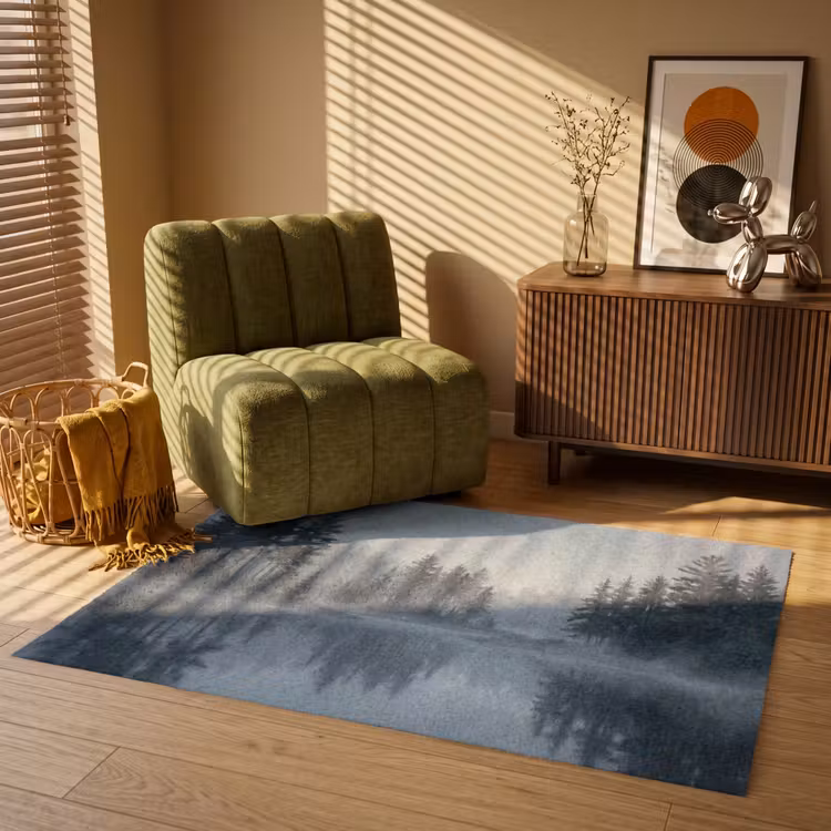 Bos - Meer - Mist - Natuur - Grijs Vloerkleed Rechthoek klein -atmosphere_sfeer1_global