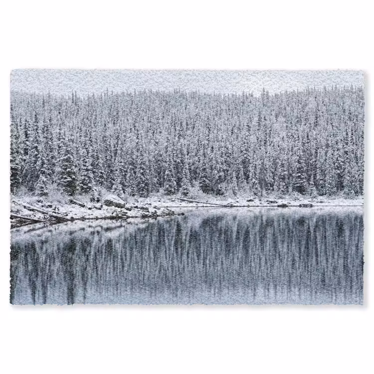 Bos - Reflectie - Meer - Winter - Serene Vloerkleed Rechthoek klein -3d