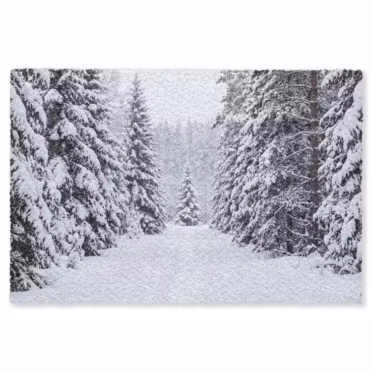 Bos - Winter - Sneeuw - Pad - Natuur Vloerkleed Rechthoek klein -3d