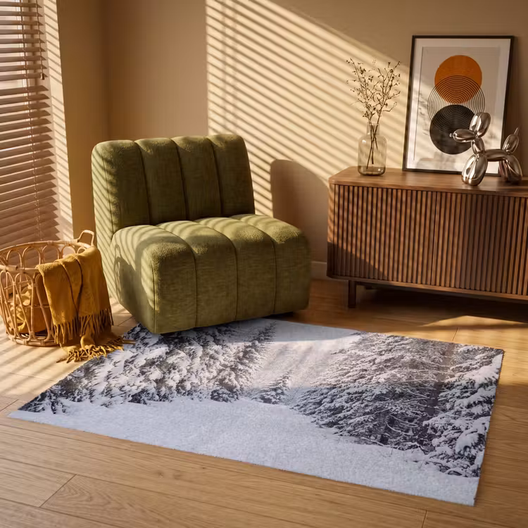 Bos - Winter - Sneeuw - Pad - Natuur Vloerkleed Rechthoek klein -atmosphere_sfeer1_global