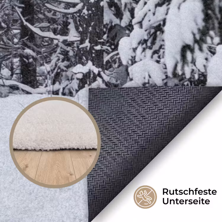 Bos - Winter - Sneeuw - Pad - Natuur Vloerkleed Rechthoek klein -uniquesellingpoint_antislip_DE_DE