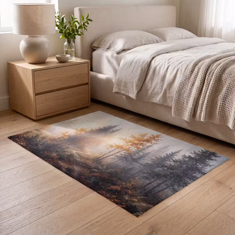 Bospad - Herfstbladeren - Natuur - Schilderachtig - Oranje Vloerkleed Rechthoek klein -atmosphere_sfeer3_global