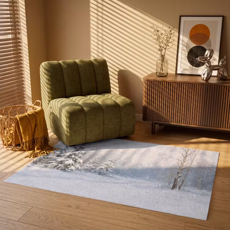 Bospad - Dennen - Sneeuw - Winter - Rustgevend Vloerkleed Rechthoek klein -atmosphere_sfeer1_global