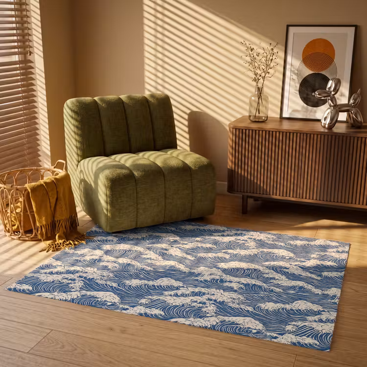 Golven - Klassiek - Blauw Vloerkleed Rechthoek klein 1091 -atmosphere_sfeer1_global