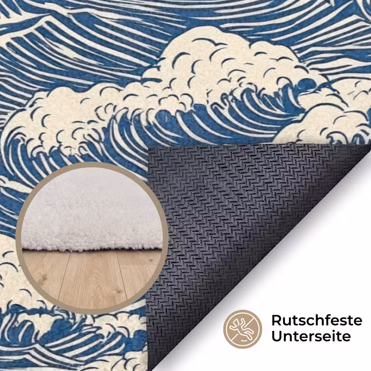 Golven - Klassiek - Blauw Vloerkleed Rechthoek klein 1091 -uniquesellingpoint_antislip_DE_DE