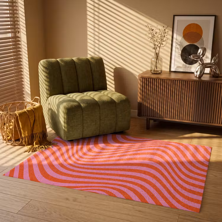 Golvend patroon - Rood - Roze - Lijnen Vloerkleed Rechthoek klein -atmosphere_sfeer1_global