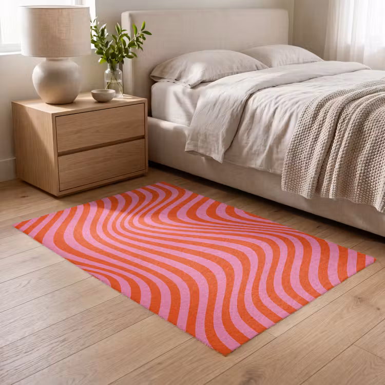 Golvend patroon - Rood - Roze - Lijnen Vloerkleed Rechthoek klein -atmosphere_sfeer3_global