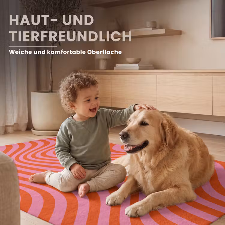 Golvend patroon - Rood - Roze - Lijnen Vloerkleed Rechthoek klein -uniquesellingpoint_zacht_DE