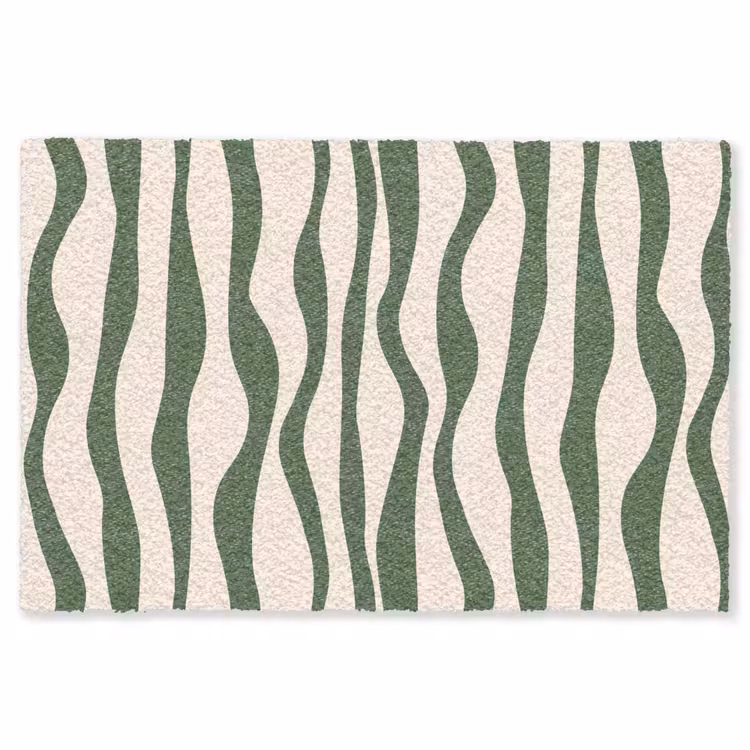 Golvende lijnen - Beige - Groen - Strepen - Abstract Vloerkleed Rechthoek klein -3d