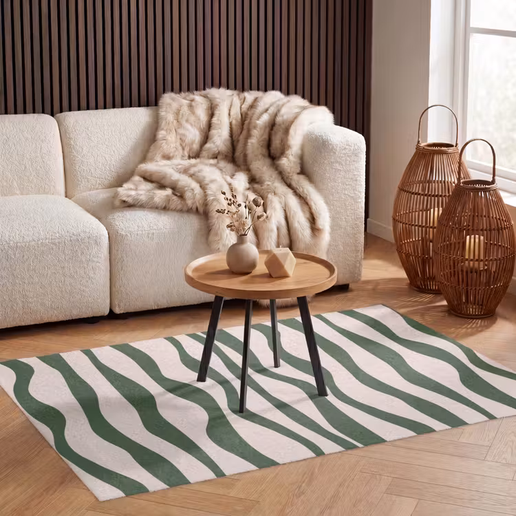 Golvende lijnen - Beige - Groen - Strepen - Abstract Vloerkleed Rechthoek klein -atmosphere_sfeer2_global