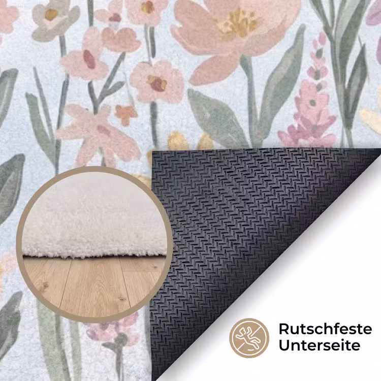 Weidebloemen - Illustratie - Kleurrijk Vloerkleed Rechthoek klein -uniquesellingpoint_antislip_DE_DE