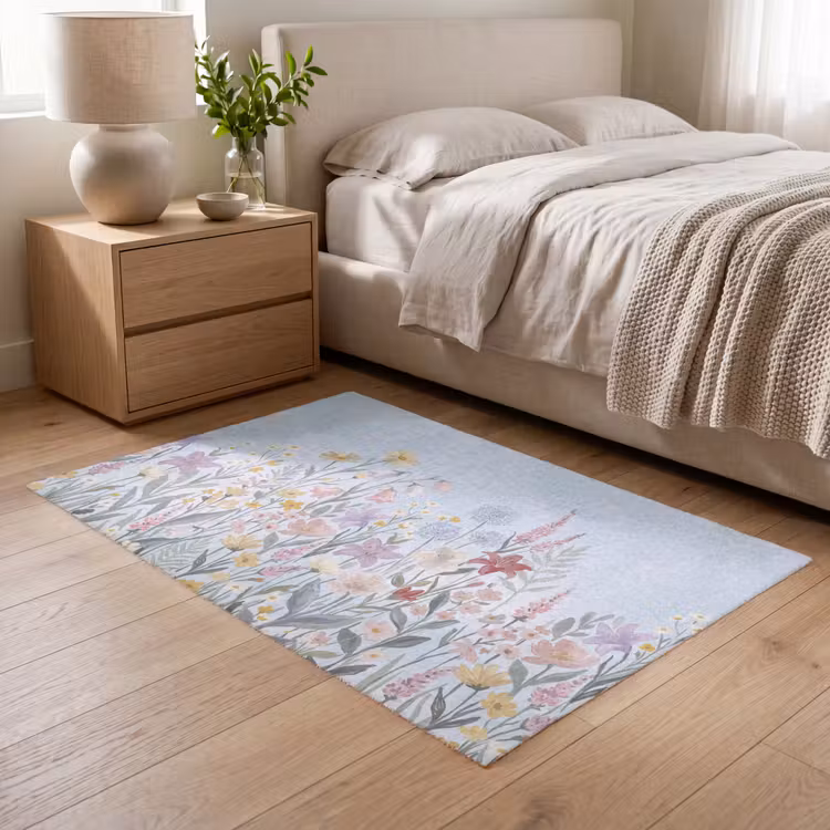 Weidebloemen - Illustratie - Kleurrijk Vloerkleed Rechthoek klein -atmosphere_sfeer3_global