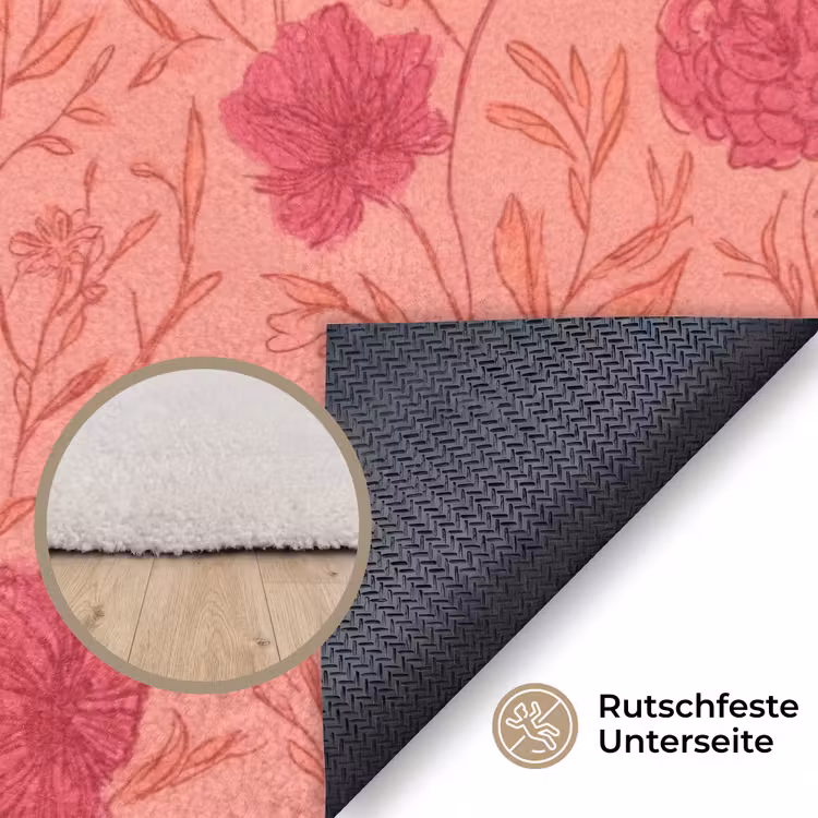 Weidebloemen - Romantisch - Roze Vloerkleed Rechthoek klein 1091 -uniquesellingpoint_antislip_DE_DE