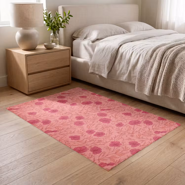 Weidebloemen - Romantisch - Roze Vloerkleed Rechthoek klein 1091 -atmosphere_sfeer3_global
